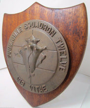Load image into Gallery viewer, Old Brass SUBMARINE SQUADRON TWELVE Plaque VIS VITAE High Relief Naval Sign
