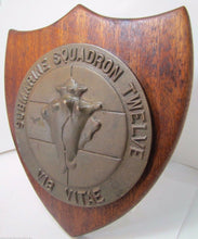 Load image into Gallery viewer, Old Brass SUBMARINE SQUADRON TWELVE Plaque VIS VITAE High Relief Naval Sign
