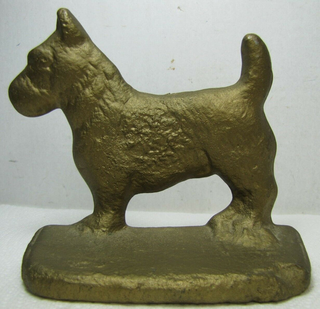 SCOTTIE DOG Old Bookend Doorstop Decorative Art Cast Metal Gold Paint