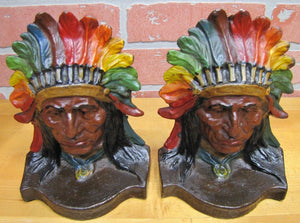 NATIVE AMERICAN INDIAN SITTING BULL Antique Bookends Exquisite Detail Paint