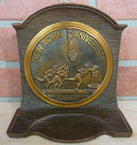 1930s NYU New York University Decorative Art Bookend Doorstop CS&C Co ci&brass