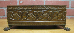 Old Copper Brass Bronze Small Planter Box Claw Foot Leaves Design