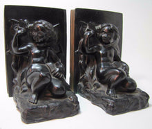 Load image into Gallery viewer, Antique Art Nouveau CHERUB CHILD FROG BUTTERFLY Bookends Decorative Art Statue
