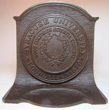 Load image into Gallery viewer, Antique Syracuse University Cast Iron Bookend Metal Doorstop CS&amp;C Co ornate
