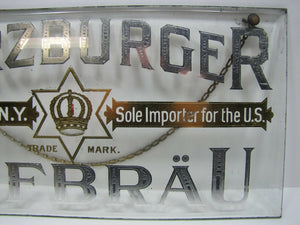 WURZBURGER HOFBRAU Antique Reverse on Glass Beer Sign A LUCHOW NY SOLE IMPORTER