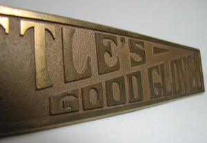 Antique LITTLE'S GOOD GLOVES Brass Store Display Sign TORREY RB WORKS BATH MAINE