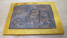 Load image into Gallery viewer, Vintage Pair of Kittens Playing with Ball Copper Hammered Tooled Artwork Plaque
