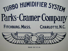 Load image into Gallery viewer, PARKS-CRAMER Co TURBO HUMIDIFIER SYSTEM Antique Porcelain Sign Made in USA Logo
