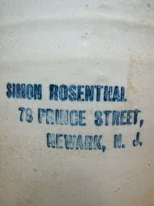 SIMON ROSENTHAL 79 PRINCE STREET NEWARK NEW JERSEY Antique Stoneware Jug