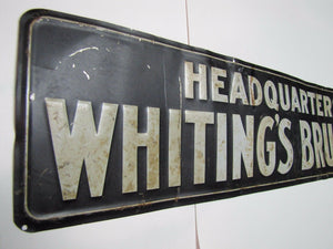 Antique HEADQUATERS WHITING'S BRUSHES Sign Embossed Tin Metal Hardware Store Ad