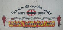 Load image into Gallery viewer, DOUBLE KAY KK NUT SHOP DEVILS TURNING SIZZLING BARBECUED NUTS Old WF Expo Sign
