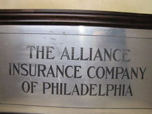 Load image into Gallery viewer, THE ALLIANCE INSURANCE CO OF PHILADELPHIA Antique Framed Sign GOODMAN Co NY USA
