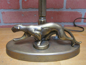 Art Deco Leopard Lamp Old Decorative Arts Desk Student Light Big Cat Prowling