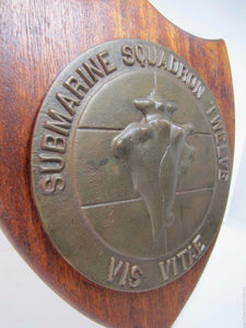 Old Brass SUBMARINE SQUADRON TWELVE Plaque VIS VITAE High Relief Naval Sign