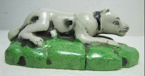 RECUMBENT DOG Decorative Art Statue Figurine lying resting black white dog