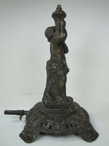 Antique Victorian Gas Lamp figural child holding urn ornate old decorative light