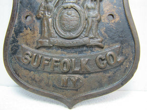 Old Bronze POLICE ASSN SUFFOLK Co NY Plaque Sign retired ornate high relief bdge