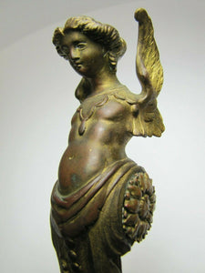 Antique 19c Bronze Winged Goddess Maiden Decorative Arts Ornate Hardware Element