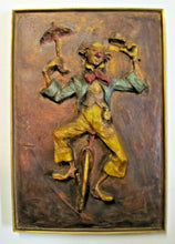 Load image into Gallery viewer, J SEGURA CIRCUS CARNIVAL CLOWN ON A UNICYCLE Fiberglass High Relief Artwork
