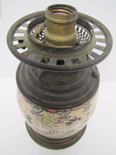 Load image into Gallery viewer, Antique Porcelain Lamp longwy ? e m duplex burner converted Ornate Birds Flowers
