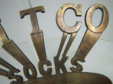 Load image into Gallery viewer, RITCO SOCKS Old Bronze Clothing Department General Store Display Sign Brass Wash
