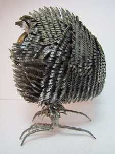 Vintage Folk Art Tin Owl wonderful ornate detailing snip cut bent tin artwork