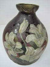 Load image into Gallery viewer, Antique Stoneware Syrup Jug w Handle hand painted Flowers floral batter pitcher
