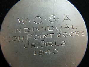 1940 WESTCHESTER County Swimming Meet Medal Medallion Ornate Dauphin Koi Fish