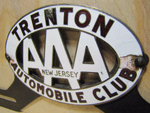 Load image into Gallery viewer, TRENTON AUTOMOBILE CLUB Old Porcelain License Plate Topper AAA New Jersey Fox Co
