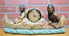 Load image into Gallery viewer, Old Chalkware Native American Indians Canoe Clock Decorative Arts Statue Large
