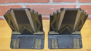 Art Deco SKYSCRAPER Stylized Geometric Cast Iron Pair Bookends Decorative Arts