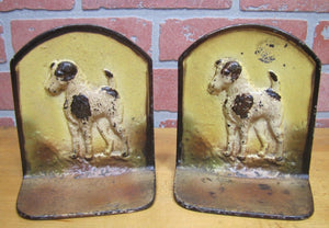Old Cast Iron TERRIER Bookends figural wire fox dog book ends old paint