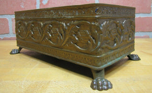 Old Copper Brass Bronze Small Planter Box Claw Foot Leaves Design