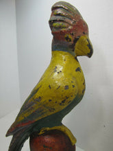 Load image into Gallery viewer, Antique Cast Iron Parrot Doorstop old paint bird door stopper large heavy ornate
