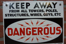Load image into Gallery viewer, DANGEROUS HI VOLT NARRAGANSETT Elec Co PROVIDENCE RI Old Porcelain 2 Sided SignDANGEROUS HI VOLT NARRAGANSETT Elec Co PROVIDENCE RI Old Porcelain 2 Sided Sign
