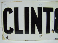 Load image into Gallery viewer, CLINTON Old Porcelain Railroad Train Station Town Sign NELKE-PORCELAIN METALS NY
