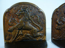 Load image into Gallery viewer, MAJESTIC LIONS Antique Cast Iron Bookends Ornate High Relief Decorative Arts
