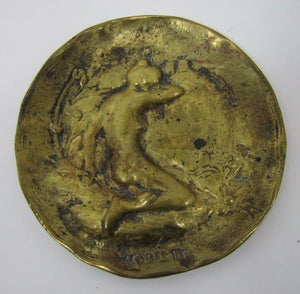 Art Nouveau Nude Maiden Brass Tray 'Modesty' Old Card Tip Trinket Ring Jewelry