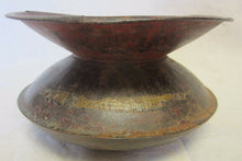 Load image into Gallery viewer, Antique 19c Metal Spittoon Decorative Arts Old Red Yellow Black Paint Patina
