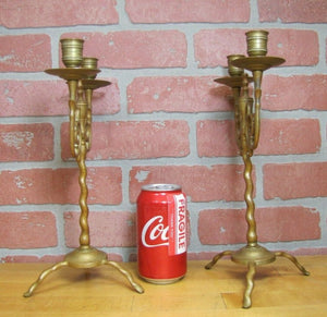 Antique Bronze Candlesticks Unique Swirl Scroll Pair Double Candle Holders