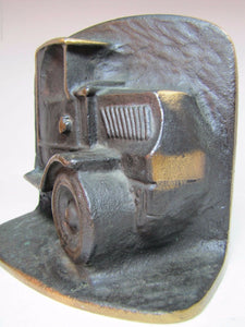 Old MACK TRUCK Bookends Bronze Brass High Relief Decorative Art Statue