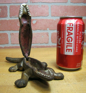 Old Cast Iron ALLIGATOR Figural Match Safe Vesta Holder Detailed Hinged Top