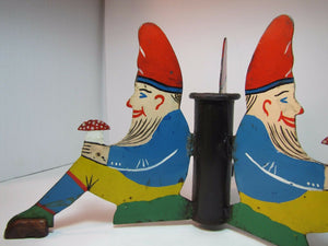 Antique Three Gnomes Christmas Tree Pole Stand hand painted metal wooden shoes