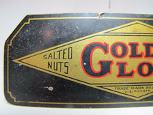 Load image into Gallery viewer, Antique GOLDEN GLOW Salted Nuts Nut Products Advertising Sign small tin peanuts
