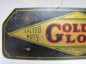 Antique GOLDEN GLOW Salted Nuts Nut Products Advertising Sign small tin peanuts