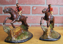 Load image into Gallery viewer, EQUESTRIAN HORSE RIDER LANDSCAPE Old Bookends Figural Cast Iron Detailed
