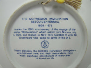 Vtg 1975 Porsgrund Norway Ship 'Restauration' Immigration Sesquicentennial Plate
