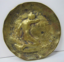 Load image into Gallery viewer, Art Nouveau Nude Maiden Brass Tray &#39;Modesty&#39; Old Card Tip Trinket Ring Jewelry
