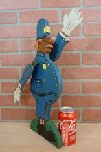 Load image into Gallery viewer, POLICEMAN WHIRLIGIG Old Folk Art Wooden Moustache Hat Badge Striped Socks Gloves
