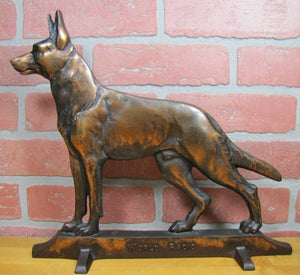 WORLD RADIO GERMAN SHEPHERD Old DAVISON DOORSTOP Cast Iron Record Store Ad Sign